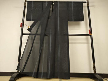 平和屋着物＊夏物 紗紬 変わり縞 正絹 逸品 AABE7461jd
