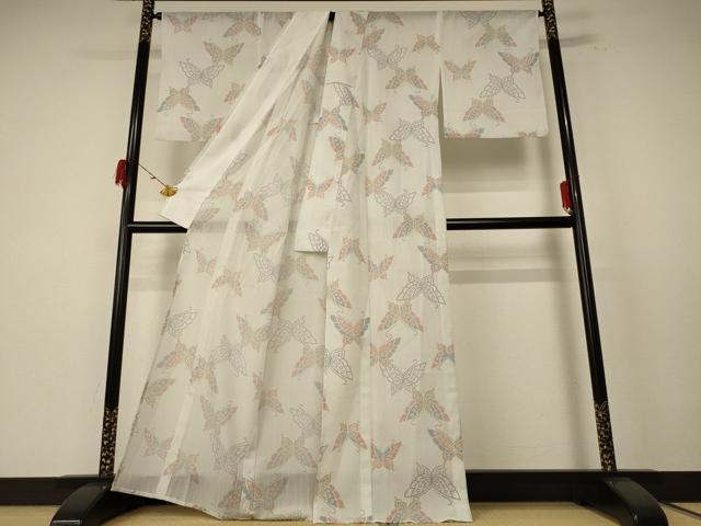 平和屋着物＊夏物　小紋　紗　舞蝶文　洗える着物　AABE7466jd