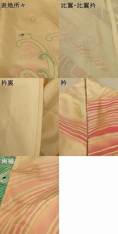 平和屋着物＊夏物　アンティーク　大正ロマン　振袖　絽　孔雀文　銀彩　正絹　逸品　AABE7470jd6