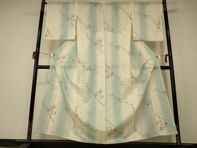 平和屋着物＊夏物 小紋 絽 流水草花文 洗える着物 AABE7478jd