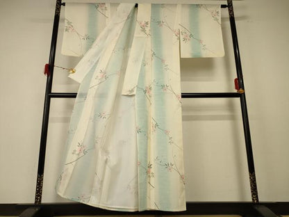 平和屋着物＊夏物 小紋 絽 流水草花文 洗える着物 AABE7478jd