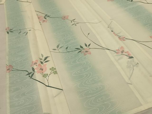 平和屋着物＊夏物 小紋 絽 流水草花文 洗える着物 AABE7478jd