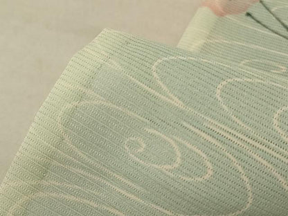 平和屋着物＊夏物 小紋 絽 流水草花文 洗える着物 AABE7478jd