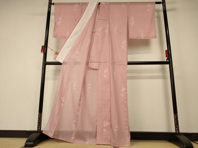 平和屋着物＊夏物 小紋 絽 草花文 洗える着物 AABE7480jd