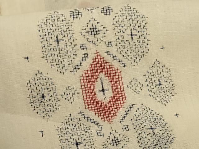 平和屋着物＊夏物 越後上布 幾何学文様 苧麻 逸品 AABE7483jd