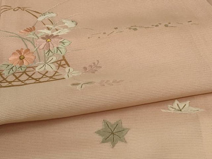 平和屋着物＊夏物 訪問着 絽 刺繍 花籠文 暈し染め 金彩 ロング丈 正絹 逸品 AABE7488jd