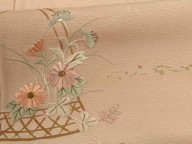 平和屋着物＊夏物 訪問着 絽 刺繍 花籠文 暈し染め 金彩 ロング丈 正絹 逸品 AABE7488jd