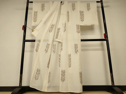 平和屋着物＊夏物 小紋 絽 松葉文 銀彩 正絹 逸品 AABE7491jd
