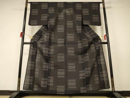 平和屋着物＊夏物　本場大島紬　夏大島　幾何学花文　正絹　逸品　AABE7494jd