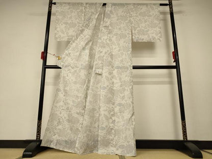 平和屋着物＊夏物 小紋 紗 切嵌草花文 洗える着物 AABE7500jd