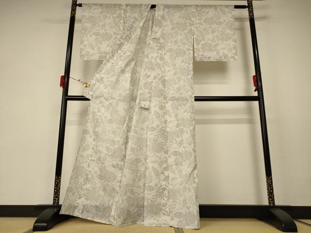 平和屋着物＊夏物 小紋 紗 切嵌草花文 洗える着物 AABE7500jd