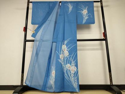 平和屋着物＊夏物 訪問着 絽 団扇草花文 洗える着物 AABE7513jd