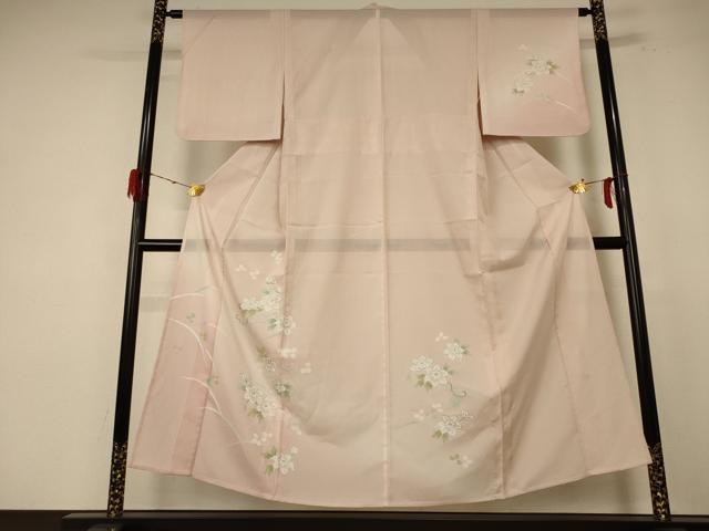 平和屋着物＊夏物 訪問着 絽 草花文 暈し染め 銀彩 洗える着物 AABE7514jd