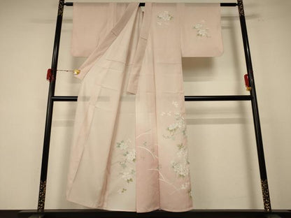 平和屋着物＊夏物 訪問着 絽 草花文 暈し染め 銀彩 洗える着物 AABE7514jd
