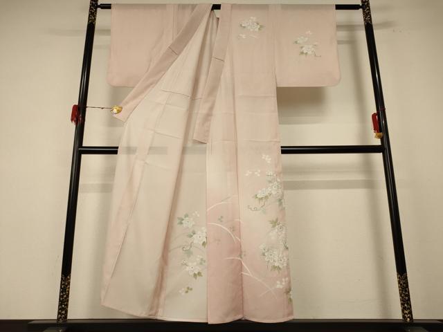 平和屋着物＊夏物 訪問着 絽 草花文 暈し染め 銀彩 洗える着物 AABE7514jd