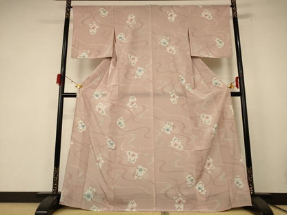 平和屋着物＊夏物 小紋 絽 流水草花文 洗える着物 未使用 AABE7516jd