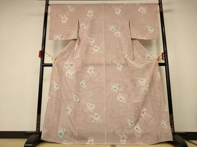 平和屋着物＊夏物 小紋 絽 流水草花文 洗える着物 未使用 AABE7516jd