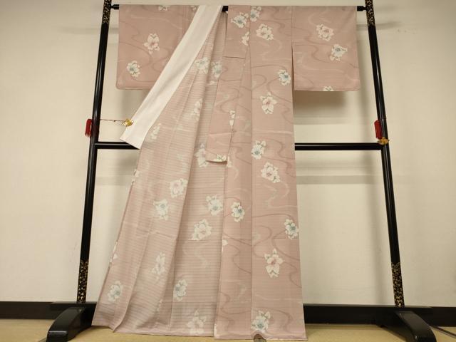 平和屋着物＊夏物 小紋 絽 流水草花文 洗える着物 未使用 AABE7516jd