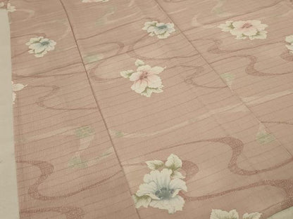 平和屋着物＊夏物 小紋 絽 流水草花文 洗える着物 未使用 AABE7516jd