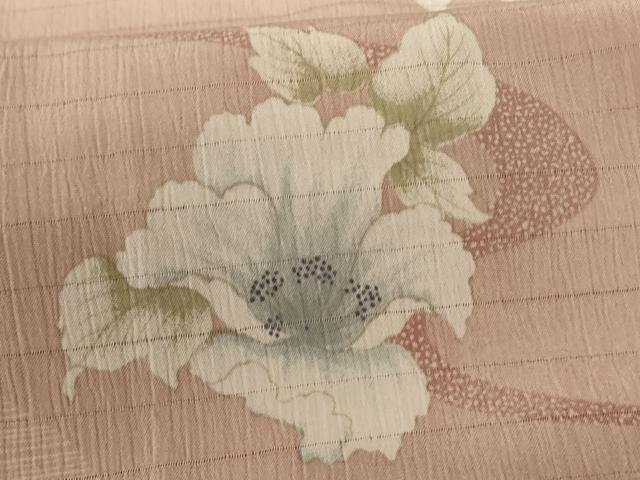 平和屋着物＊夏物 小紋 絽 流水草花文 洗える着物 未使用 AABE7516jd