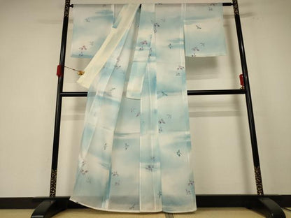 平和屋着物＊夏物　小紋　絽　舞花文　暈し染め　洗える着物　AABE7518jd