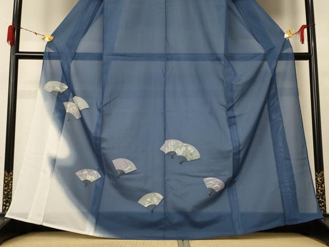 平和屋着物＊夏物 訪問着 絽 扇面花文 暈し染め 金彩 洗える着物 AABE7519jd
