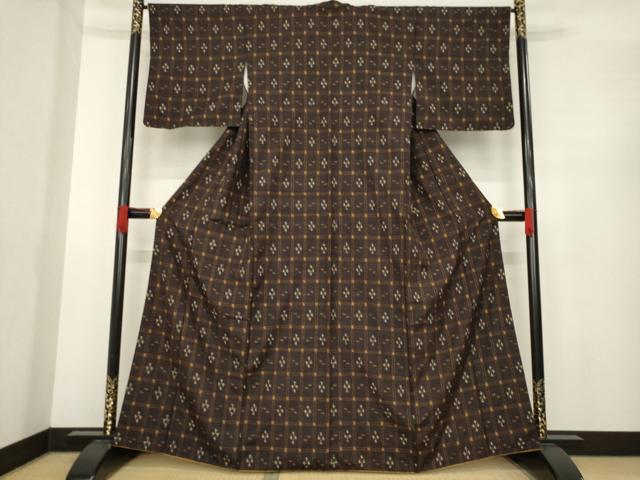 平和屋着物●上質な紬　格子　正絹　逸品　AABA4666ck 平和屋着物○上質な紬 格子 正絹 逸品 AABE7521ck