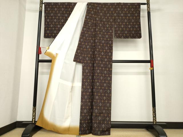 平和屋着物○上質な紬 格子 正絹 逸品 AABE7521ck