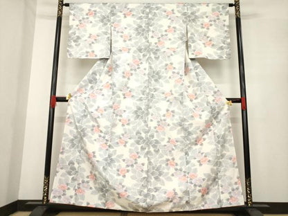 平和屋着物●上質な紬 草花文 正絹 逸品 AABE7523ck