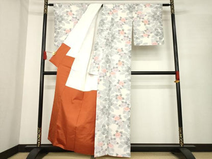 平和屋着物●上質な紬 草花文 正絹 逸品 AABE7523ck