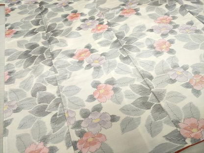 平和屋着物●上質な紬 草花文 正絹 逸品 AABE7523ck