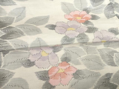 平和屋着物●上質な紬 草花文 正絹 逸品 AABE7523ck