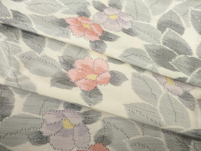 平和屋着物●上質な紬 草花文 正絹 逸品 AABE7523ck