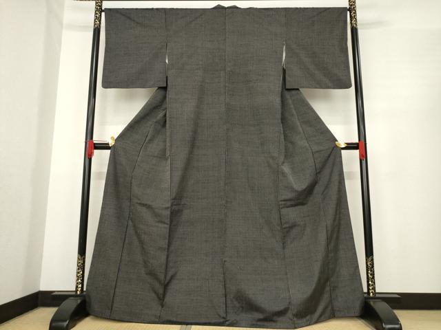 平和屋着物●上質な紬　縞　黒地　正絹　逸品　AABE7528ck