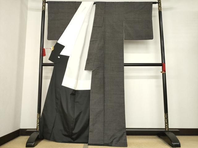 平和屋着物●上質な紬　縞　黒地　正絹　逸品　AABE7528ck