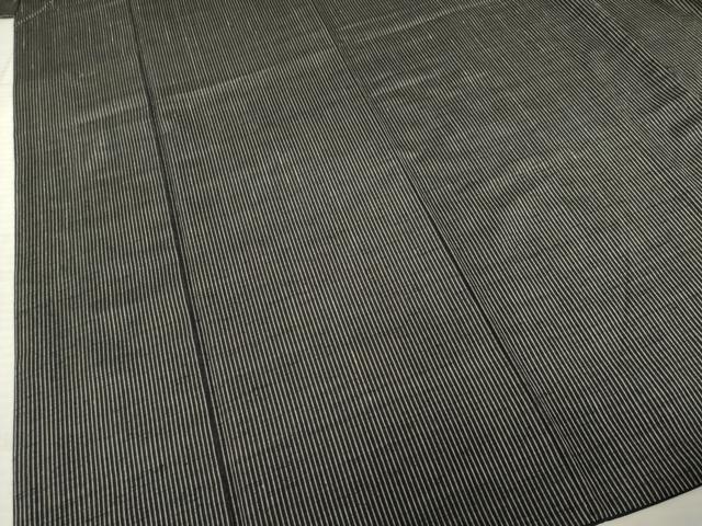 平和屋着物●上質な紬　縞　黒地　正絹　逸品　AABE7528ck