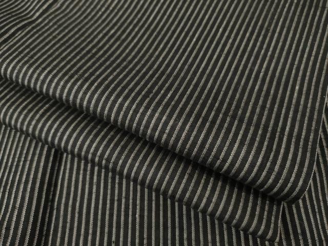 平和屋着物●上質な紬　縞　黒地　正絹　逸品　AABE7528ck