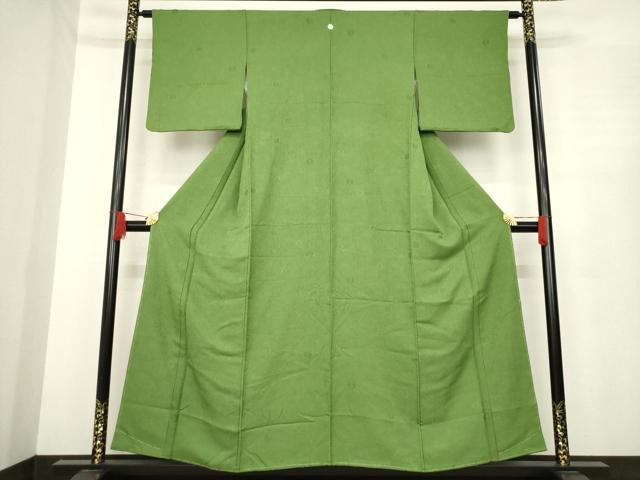 平和屋着物●上質な色無地 舞花地紋 苔色 正絹 逸品 AABE7531ck