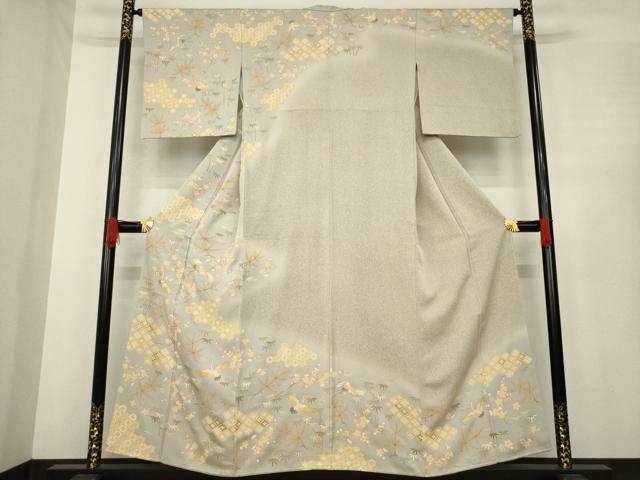 平和屋着物●訪問着 友禅 飛鶴吉祥花文 正絹 逸品 AABE7558ck