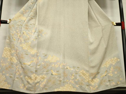 平和屋着物●訪問着 友禅 飛鶴吉祥花文 正絹 逸品 AABE7558ck