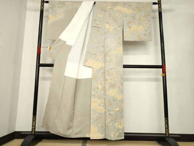 平和屋着物●訪問着 友禅 飛鶴吉祥花文 正絹 逸品 AABE7558ck