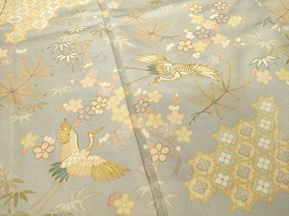 平和屋着物●訪問着 友禅 飛鶴吉祥花文 正絹 逸品 AABE7558ck