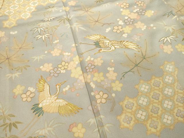 平和屋着物●訪問着 友禅 飛鶴吉祥花文 正絹 逸品 AABE7558ck