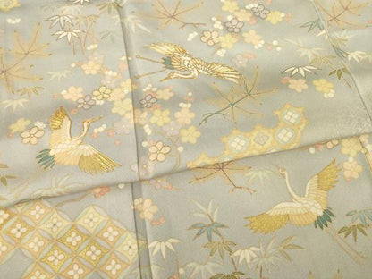 平和屋着物●訪問着 友禅 飛鶴吉祥花文 正絹 逸品 AABE7558ck