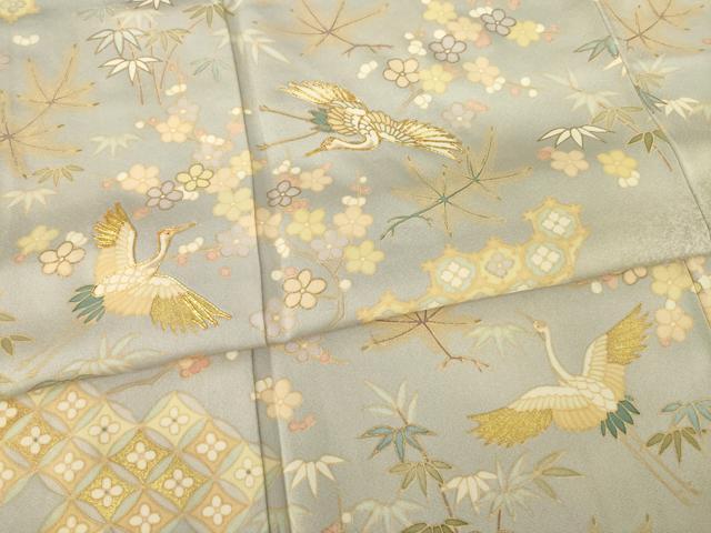 平和屋着物●訪問着 友禅 飛鶴吉祥花文 正絹 逸品 AABE7558ck