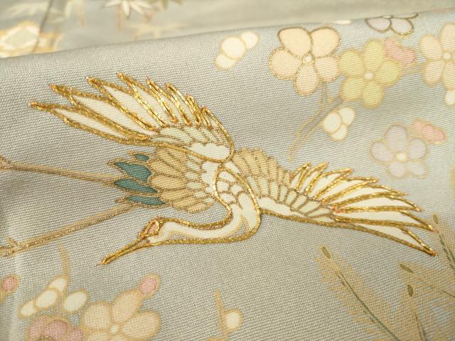 平和屋着物○訪問着 友禅 飛鶴吉祥花文 正絹 逸品 AABE7558ck