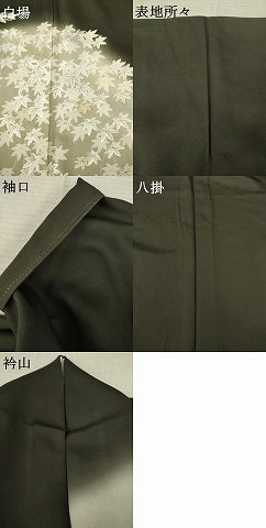 平和屋着物●訪問着　刺繍　枝葉文　楓　暈し染め　黒地　金糸　正絹　逸品　AABE7561ck