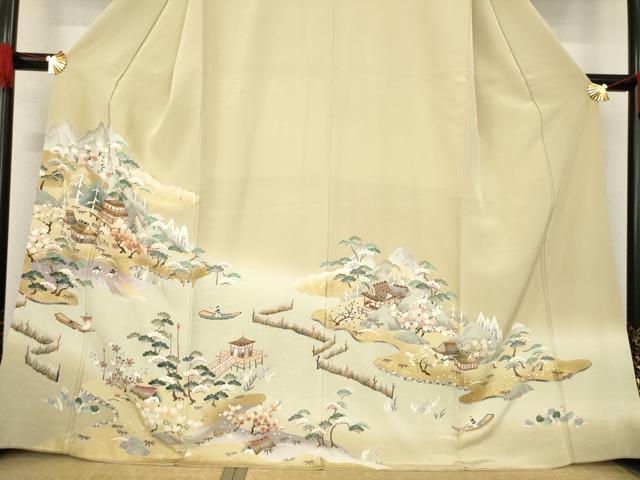 に*も様 裄68 色留袖 正絹 金駒刺繍 友禅 一つ紋 上品なデザイン 着物 U に*も様 裄68 色留袖 正絹 金駒刺繍 友禅 一つ紋