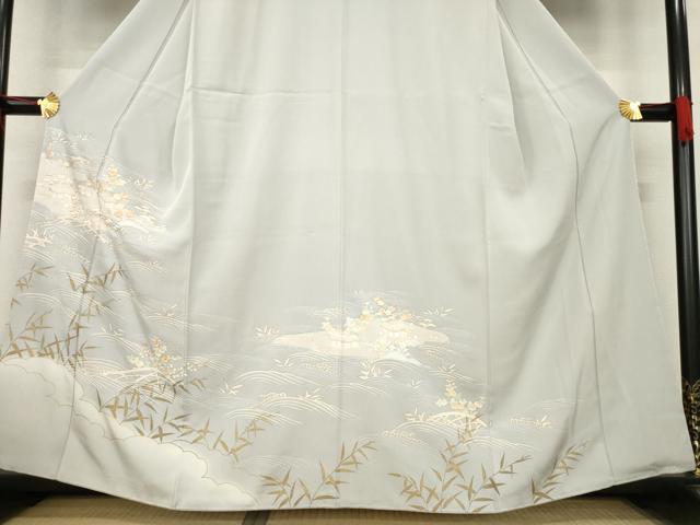 平和屋着物○訪問着 友禅 駒刺繍 風景文 金彩 正絹 逸品 未使用