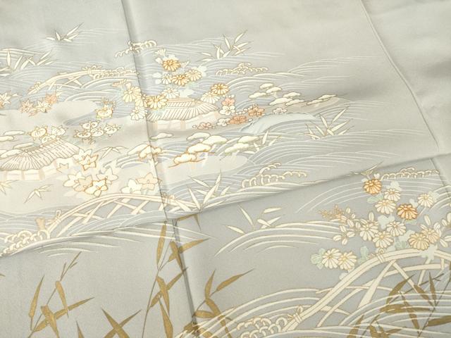 平和屋着物●訪問着　友禅　駒刺繍　風景文　金彩　正絹　逸品　AABD9896ck 平和屋着物○訪問着 友禅 駒刺繍 風景文 金彩 正絹 逸品 未使用